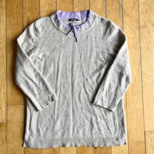 Olsen Knit Purple Contrast Lavender Bow Collar Sweater Size Medium/Large